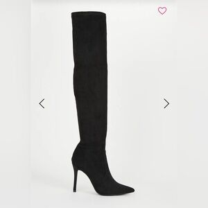 Black Over the Knee Boots with Pointed Toe and Stiletto Heel